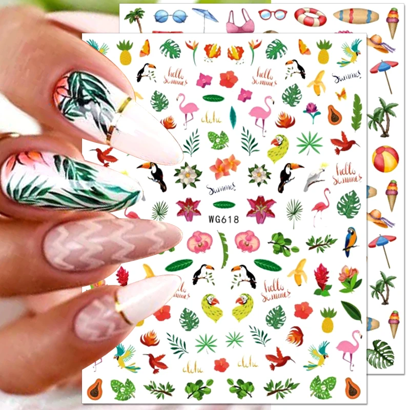 

Summer Palm Tree Nail Stickers Ocean Animal Cartoon Starfish Octopus Whale Jellyfish Nail Decals Manicure DIY Nail Decoration