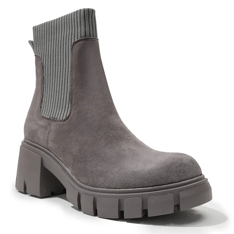 Must Get ! Large Size 42 43 44 Woman Trendy Comfy Thick Heel Ankle Socks Boots Pull On All-match Chelsea Shoes For Feamal