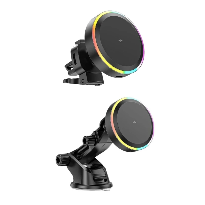 

H4GA Magnetic Phone Charging Holder 15W RGB Light Car Phone Holder Bracket Adjustable