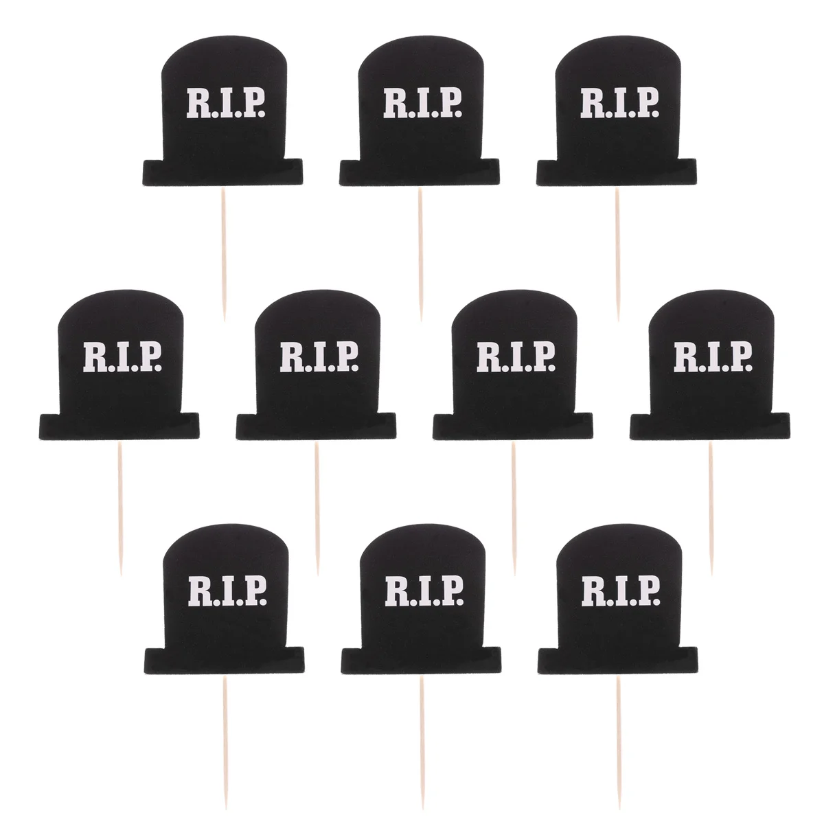 

10pcs Happy Cake Topper Tombstones Graveyard Cupcake Toppers Picks Trick or Treat Cake Party Supplies
