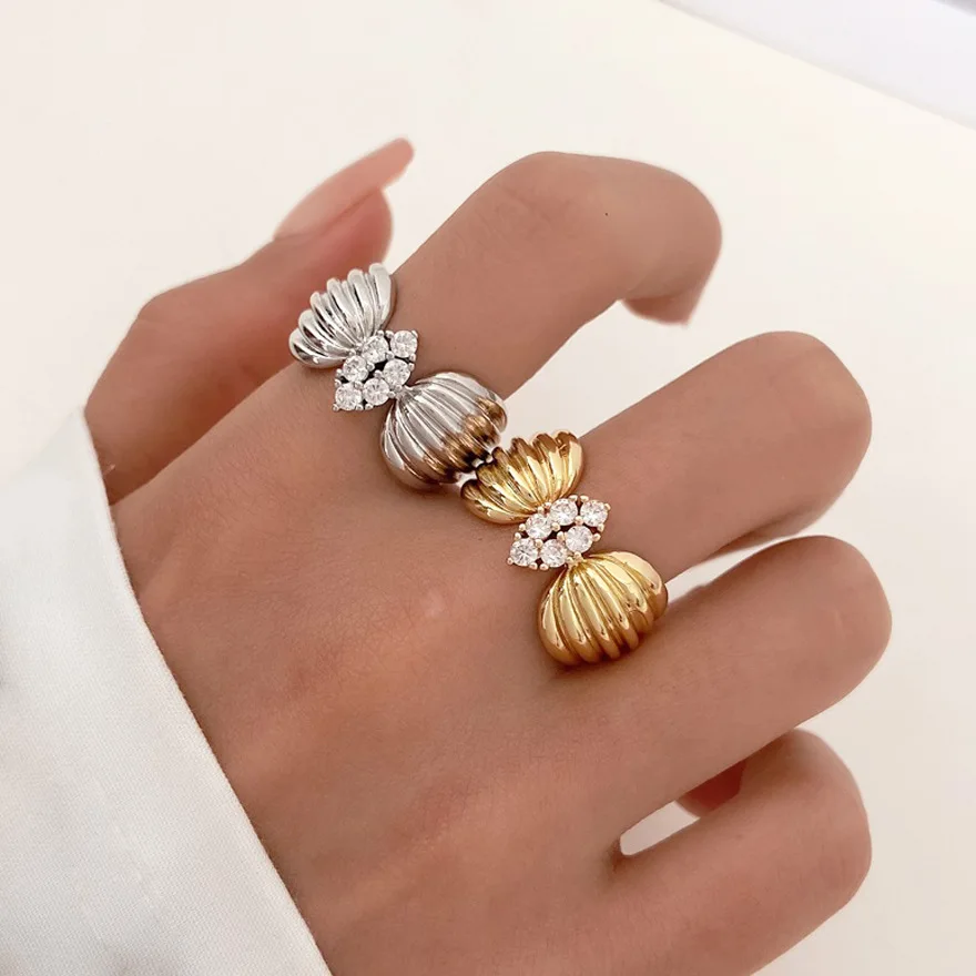 

MODOMA 2023 New Shell Shape Rings For Women Zircon Wedding Luxury Jewelry Minimalist Aesthetic Design Opening Gold Color Rings