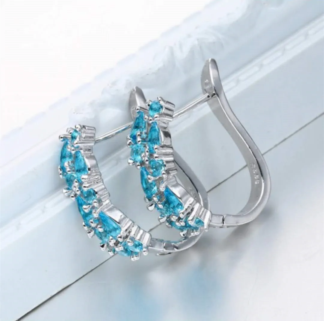 Light luxury fashion colorful gemstone earrings women simple  personality geometric ear hook 