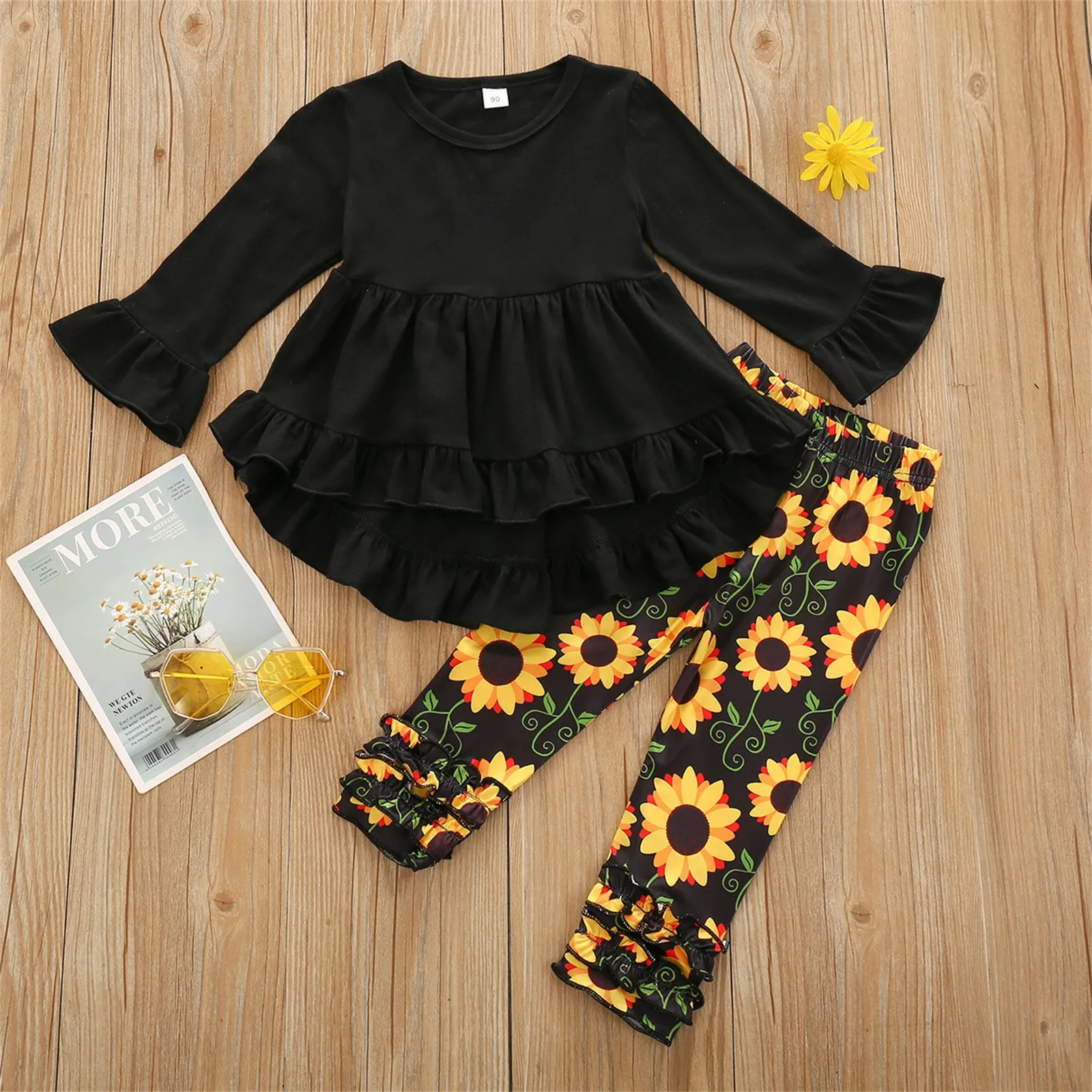 

1-6 Years Kids Girls Autumn Winter Clothes Sets Baby Flare Long Sleeve Ruffle Dress Tops,Floral Pants Leggings Kids Outfits