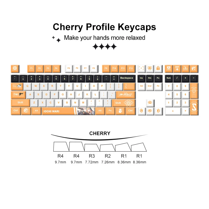 Колпачки для клавиш Blue Archive Orange 131 колпачки из ПБТ механическая клавиатура