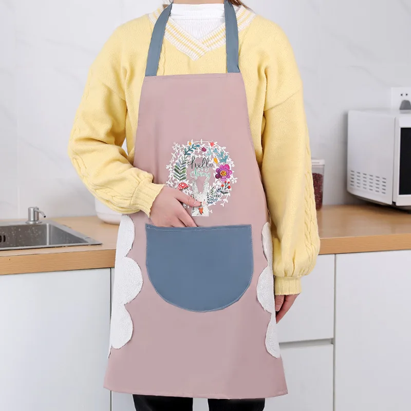 

Kitchen Wipeable Waterproof Oil-Proof Cartoon Wreath Rabbit Kitchen Nail Shop Apron for Women Baking Accessories Household Apron