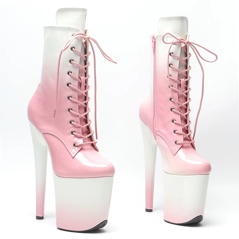 Leecabe  20CM/8inches PU material  gradient color  lady  boots High Heel   platform Pole Dance boot
