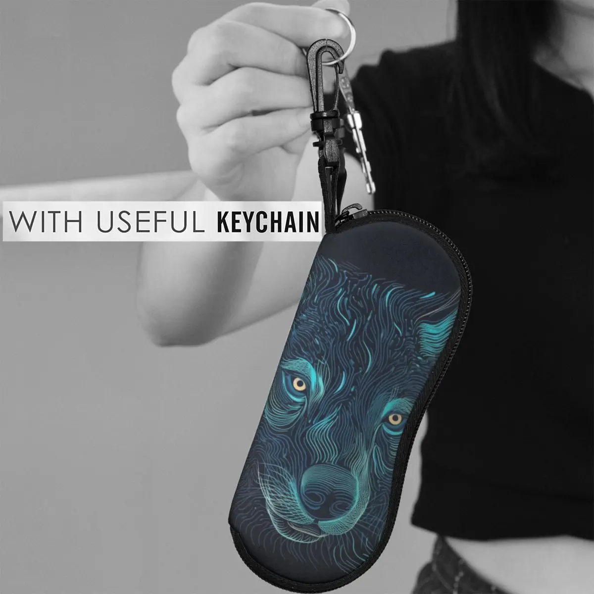 

Wolf Glasses Case Cover Psychedelic Lines Portraits Pocket Sunglasses Pouch Eyewear Storage Key Chain Eyeglass Cases Cover