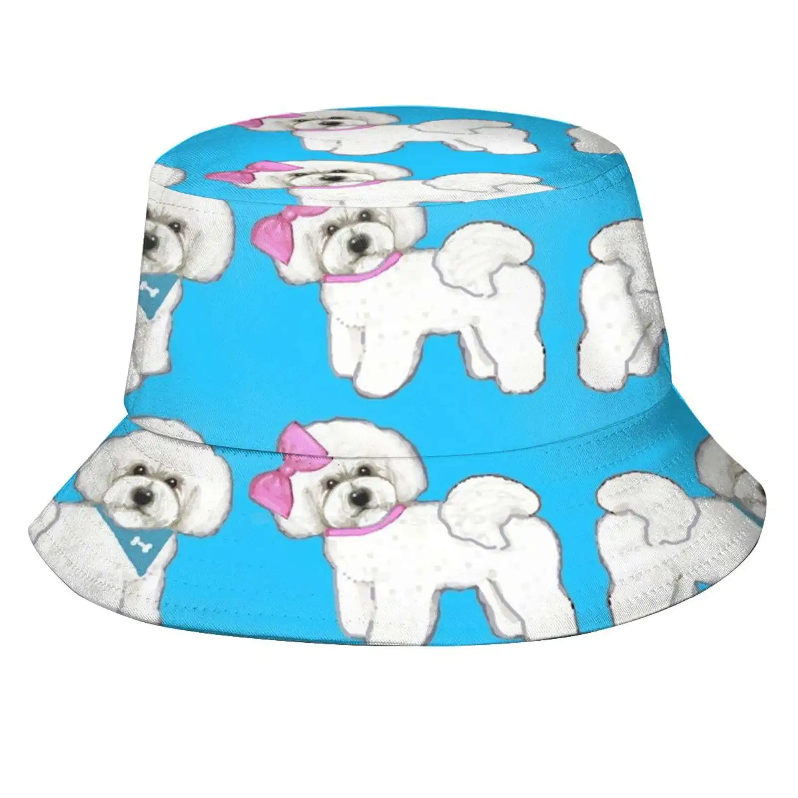 

Bichon Frise Dogs On Periwinkle Blue Flat Top Breathable Bucket Hats Dogs Perinwinkle Blue Dog Lovers Bichon Frise Christmas