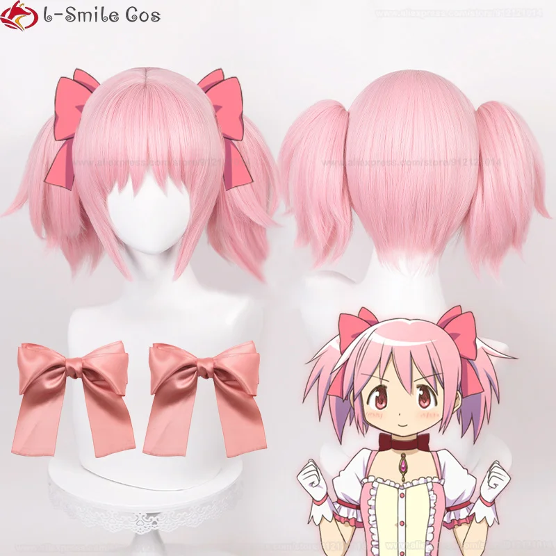 

Anime Puella Magi Madoka Magica Madoka Kaname Madoka Cosplay Wig 30cm Short Pink Ponytails Heat Resistant Hair Wigs + Wig Cap