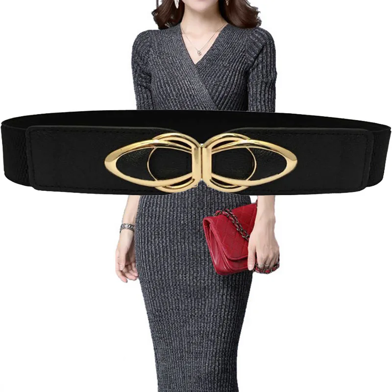 

PU Leather Elastic Wide Belt Women Stretch Thick Waist Belt for Dress Plus Size