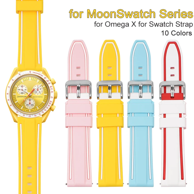 

For Omega For Swatch Joint MoonSwatch Planet Band Rubber Strap Double Color Silicone Sport Bracelet Quick Release 20mm Watchband