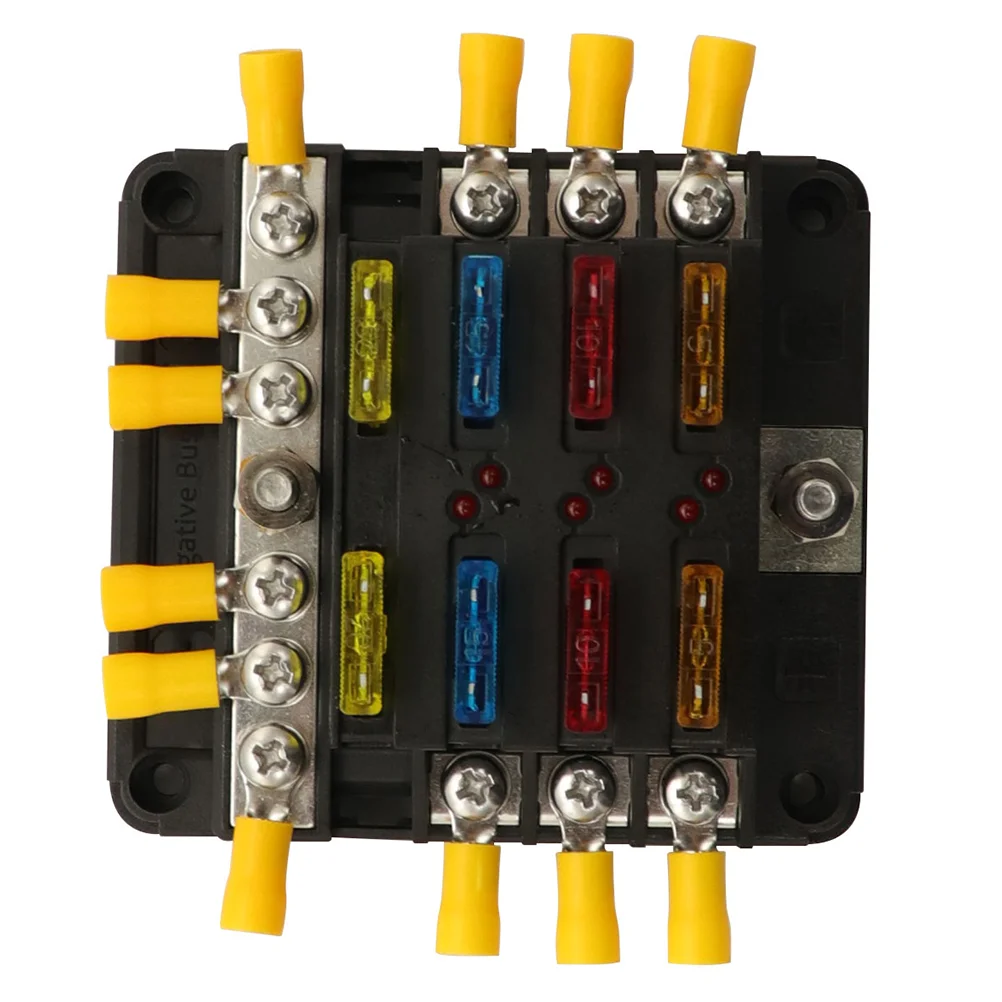 

6 Ways Fuse Box Holder with LED Warning Indicator with Fuse for Car Boat Marine