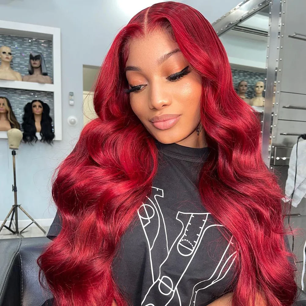 

Red Burgundy Human Hair Wigs Brazilian 250 Density 13x6 Straight Lace Front Wig 13x4 Body Wave Wig Summer On Sale Preplucked 150