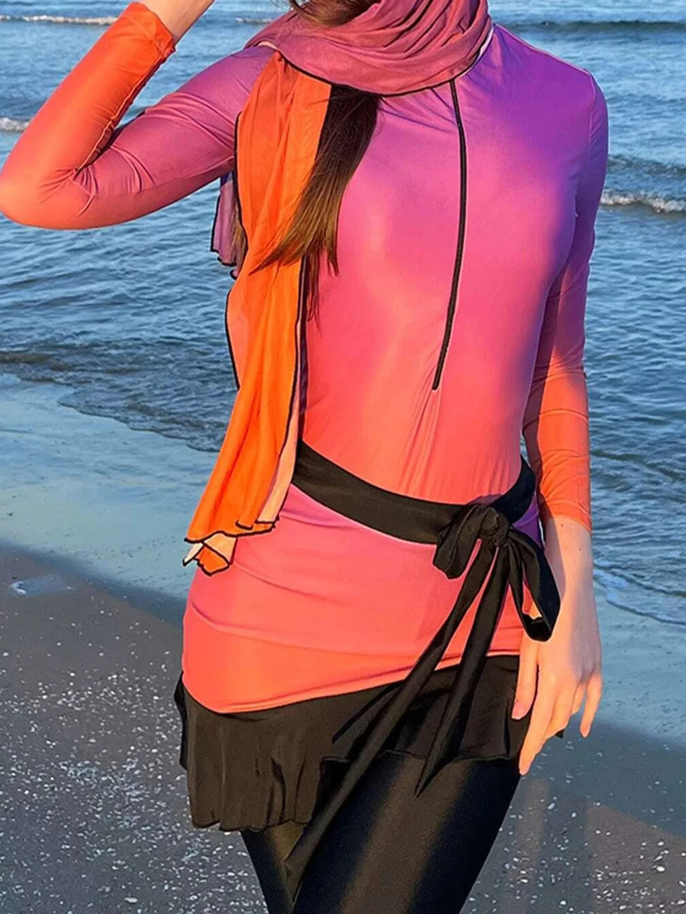 

Купальник-тройка женский эластичный с высокой талией и завышенной талией