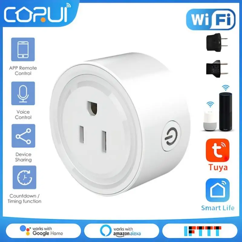 

CORUI Tuya US WiFi 10A Smart Socket ,Plug Adapter Wireless Remote Control Home Appliance Smart Life Works With Alexa Google Home