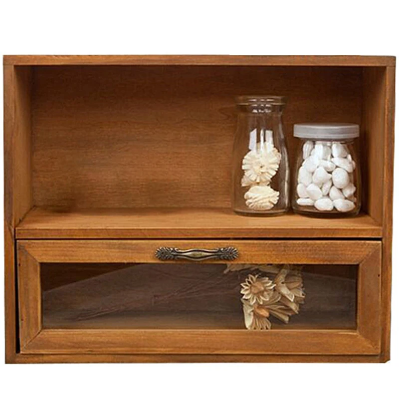 

Hot-Wood Cabinet Box Organizer Storage Glass Drawer Vintage Finishing Storage Retro Finishing Storage Box 30X12x24cm