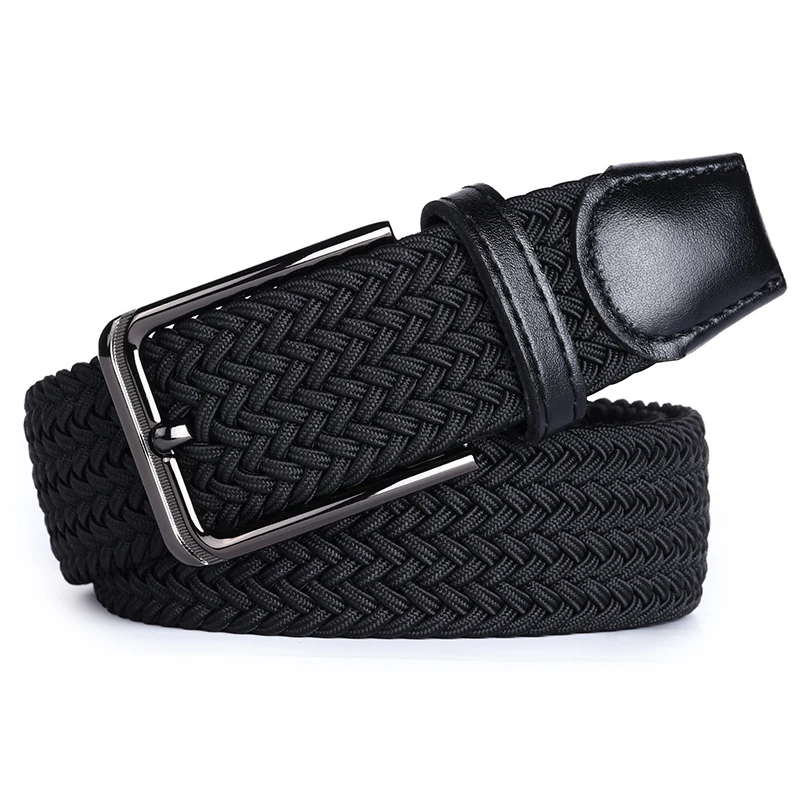 New High Quality Fashion Men's Knitted Pin Buckle Belt Ladies Trend Casual Canvas Woven Perforation Free Breathable Elastic Belt