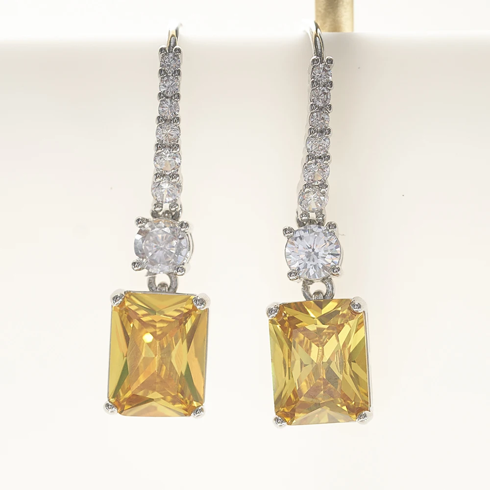 Женские серьги-подвески с желтым цирконом серебро 925 пробы
