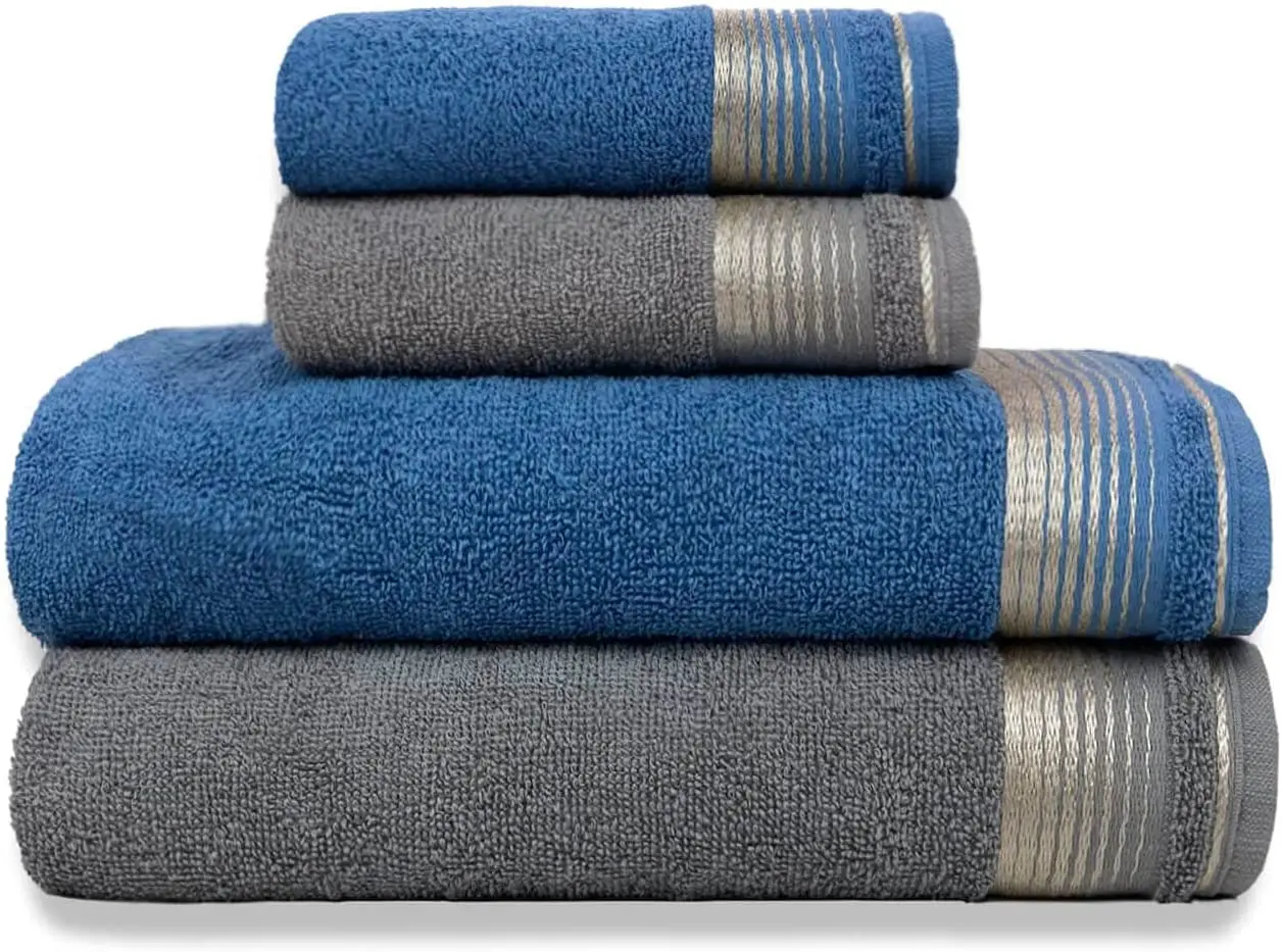 

Giant 4 Piece Towel Set 400g/m2 100% Cotton - Sublime (Gris + White) Face Towel Hand Face Cleaning Hair Shower Microfiber Towels