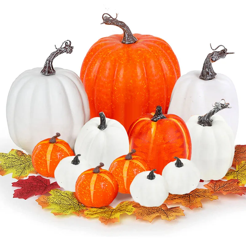 

7 шт./упаковка, набор искусственных тыкв, белых и желтых кленовых листьев