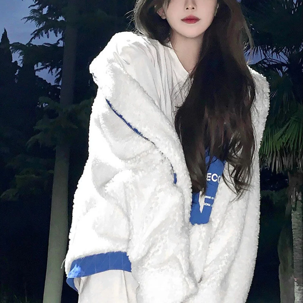 

Spring Lambswool Splice Short Jacket Women Long Sleeve High Collar Zipper Furry Warm Teddy Coats Winter Plus Size Female Clothes