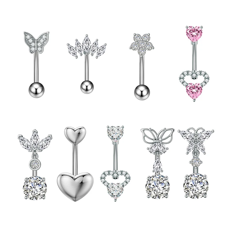 Женское кольцо для пупка с бабочкой и сердцем из нержавеющей стали