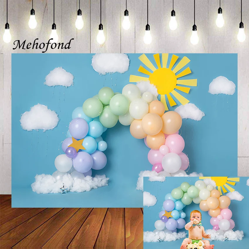 

Фон для фотосъемки Mehofond милые солнце Висячие облака голубое небо воздушные шары Дети день рождения торт разбивать фон фотостудия