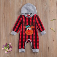 baby girls boys fall romper childrens plaid khaki clothes long sleeves baby hooded christmas clothes infant baby onesie