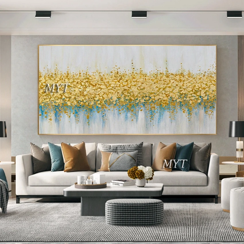 

New Abstract Gold Foil Hot Selling Pure Hand-painted Knife Painting Canvas Oil Painting Office Living Room Simple Decoration