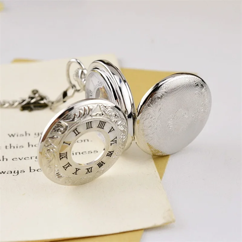 Luxury Mechanical Dual Two SideOpen Pocket Watch for Men Women Skeleton Roman Numeral Fob Chain Pendant Clock for Collection