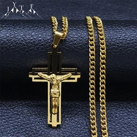 jesus catholic cross hollow layer necklaces hip hop women stainless steel gold color religious necklace jewelry gifts n4934s05