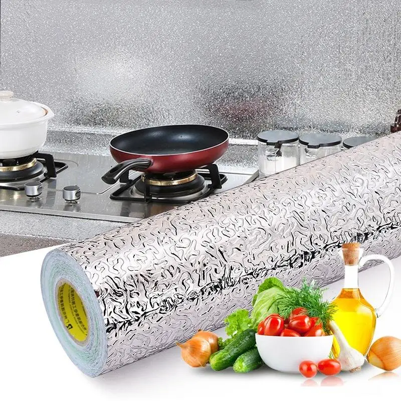 

40X100CM Kitchen Oil-proof Aluminum Foil Sticker Wall Desk Floor Waterproof DIY Home Furniture Decorate Foil Style Wallpaper