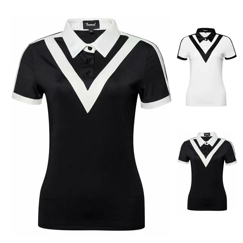 

Golf Short Sleeve Girls Summer Thin Slim Golf Women's Top Casual Sports POLO Shirt White Black