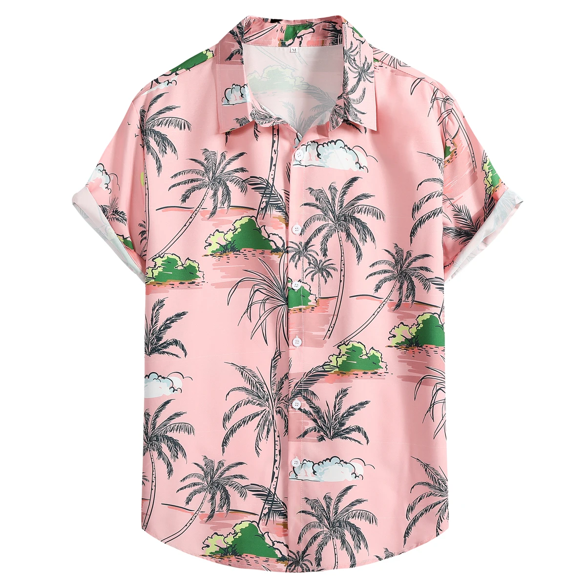 

Мужская Повседневная рубашка с коротким рукавом, розовая пляжная гавайская рубашка с принтом пальмовых деревьев, на пуговицах, 2023
