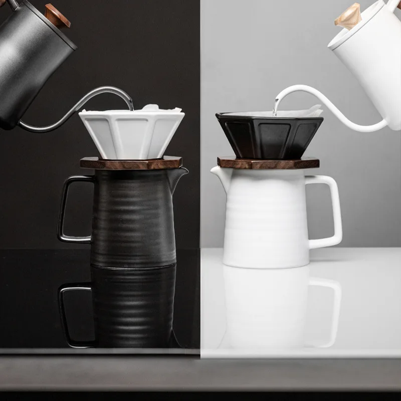 

Octagonal Drip Filter Funnel Hand Brewed Coffee Filter Cup Ceramic V60 Black and White Household Coffee Dripper