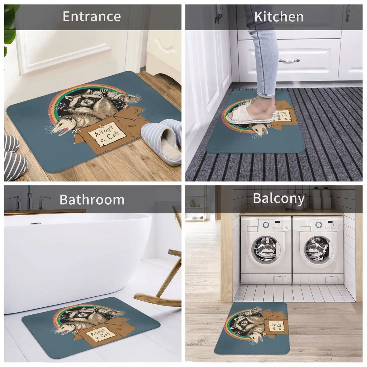 Raccoon Mammal Non-slip Doormat Adopt Forbidden Cats Bath Kitchen Mat Prayer Carpet Flannel Pattern Decor