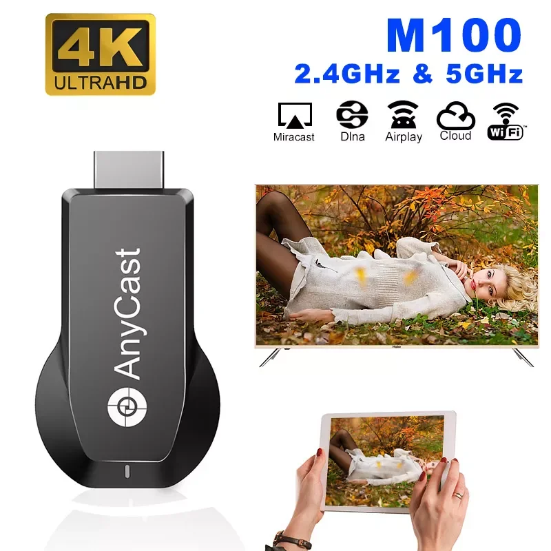 

NEW2023 Android M100 2.4G/5G 4K Miracast Wireless DLNA AirPlay Anycast WiFi Display Receiver Dongle Support Windows Andriod IOS