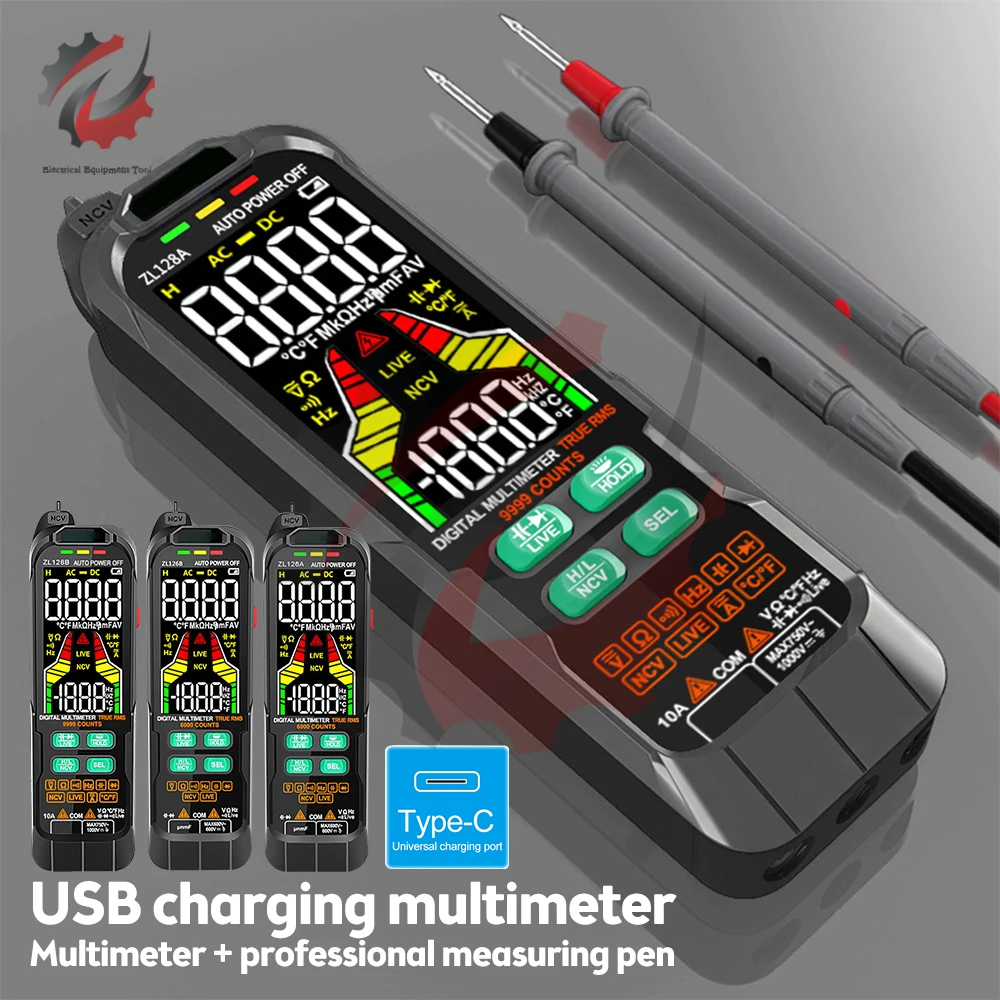 

USB Charge Multimetro Digital Profesional AC DC Current Voltage Detector Pen True RMS Capacitance Temp Auto Range Multimeter