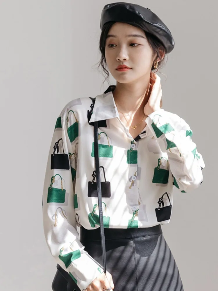 

Женская шифоновая блузка в офисном стиле, элегантная тонкая блузка с длинным рукавом и отложным воротником, 2022