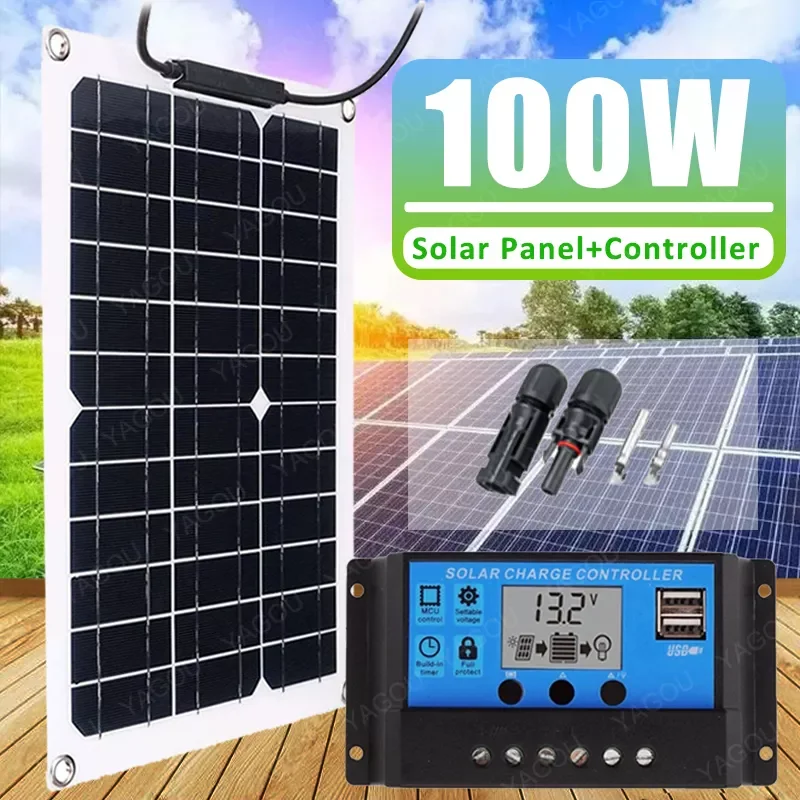 

100W Solar Panel Kit Complete 12V with 10-60A Controller Solar Plug Cable Connectors For Solar Plates And Photovoltaic Systems