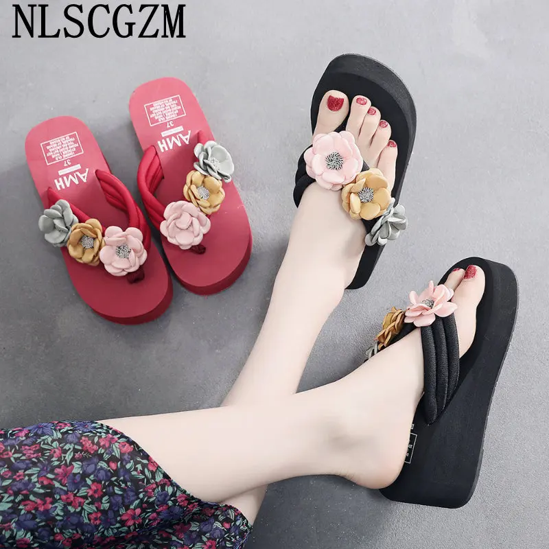 

Шлепанцы женские на платформе, роскошные сандалии, с цветами, летняя обувь