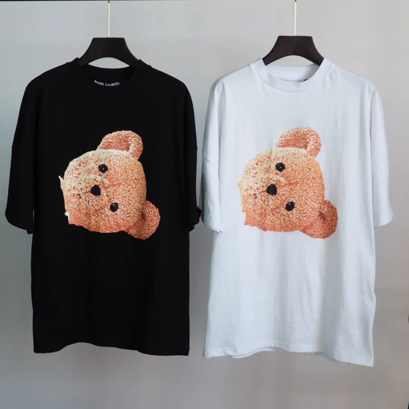 

Palm Angels 22SS Letter Logo PA Loose Casual Round Neck Short Sleeve T-shirt Broken Bear Men Women Lovers Style T Shirt