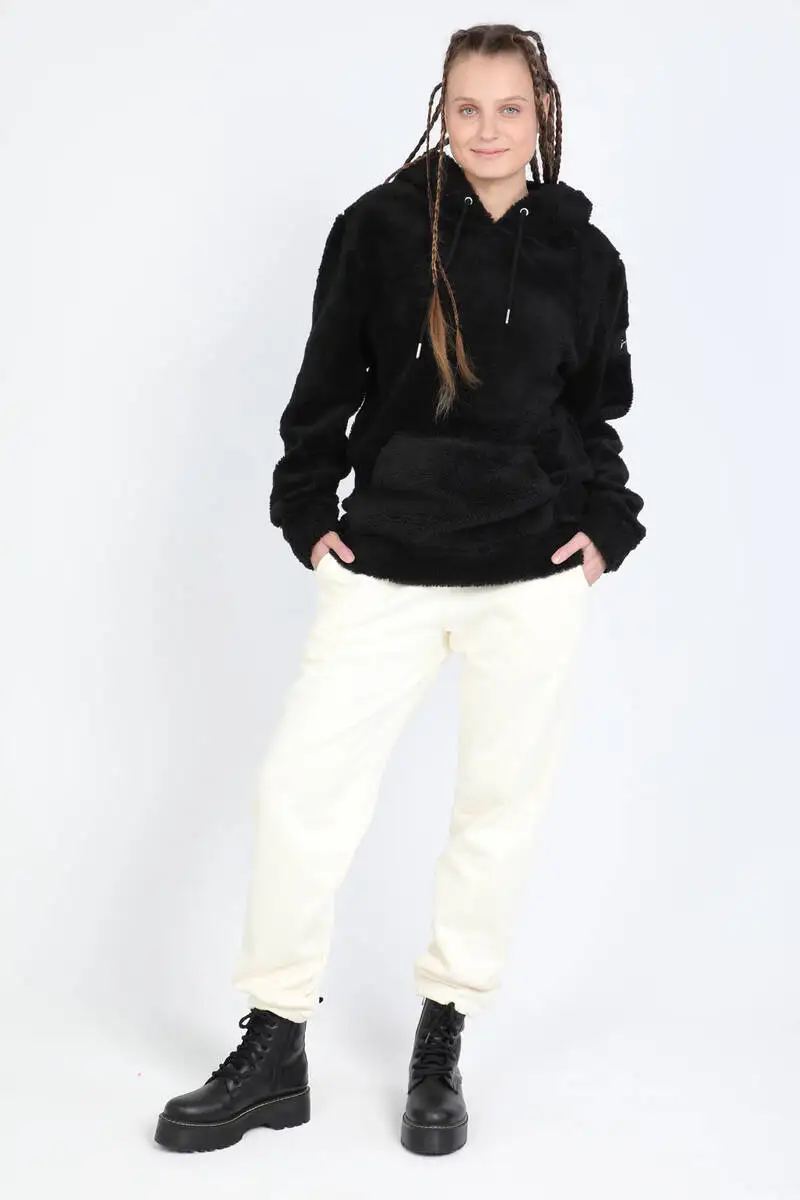 

Женская Черная плюшевая толстовка с капюшоном