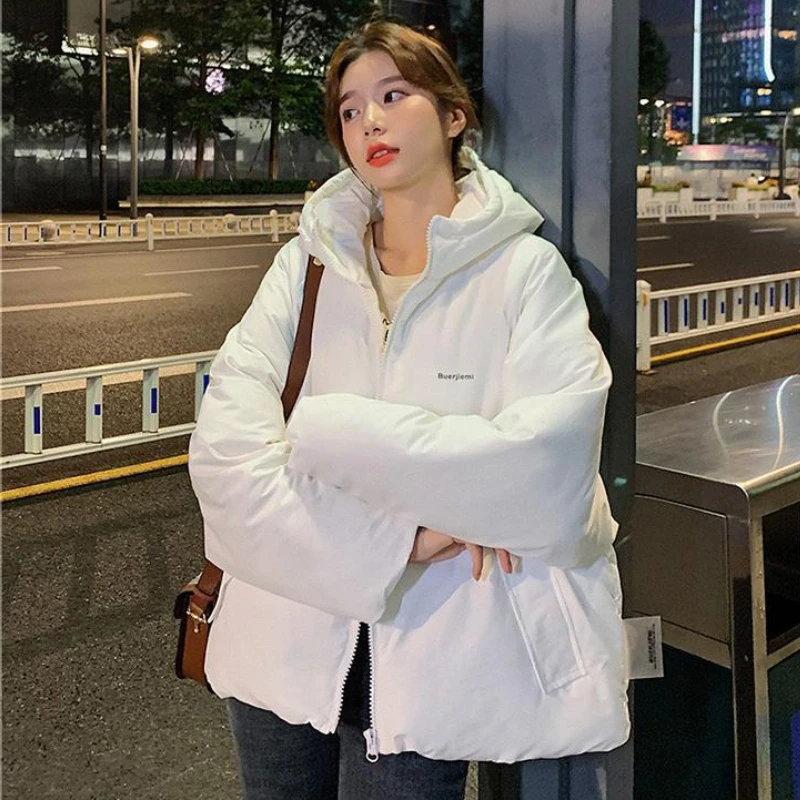 Winter Down Jacket 2021 Women Hooded Coat Female Thick Cotton Padded Ladies Overcoat Solid Colors Hoodies New Casual Loose Parka