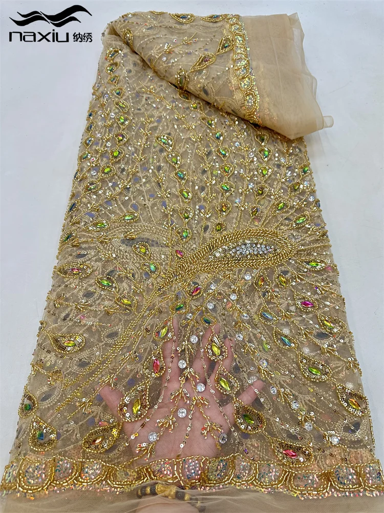

Madison-African Sequins Beaded Lace Fabrics, Sequined Embroidery, French Nigerian Lace Fabric for Wedding Sewing, High Quality,