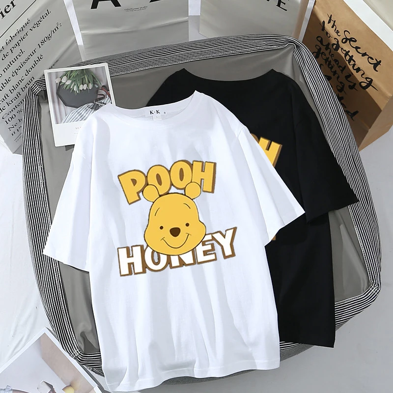 

Cartoon Disney Women's T-shirts Pooh Bear Fashion Winnie White Kawaii Short Sleeve T Shirt Harajuku 2023 Cummer Y2k Clothes Tops