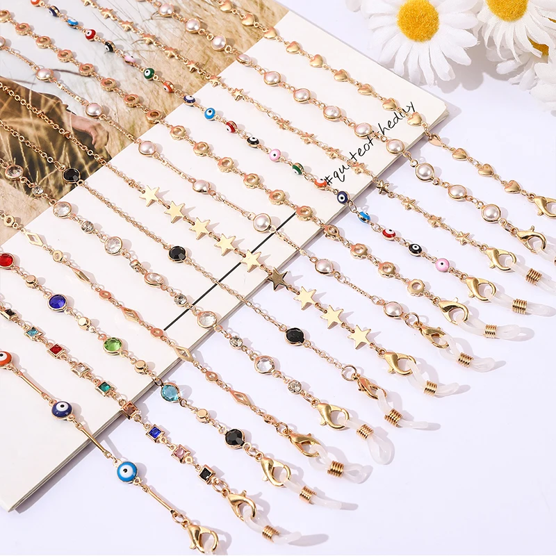 

Stainless Steel Metal Mask Chain Women Crystal Beaded Glasses Chains Lanyard Sunglasses Neck Strap Rope All-match Eyewear Cord