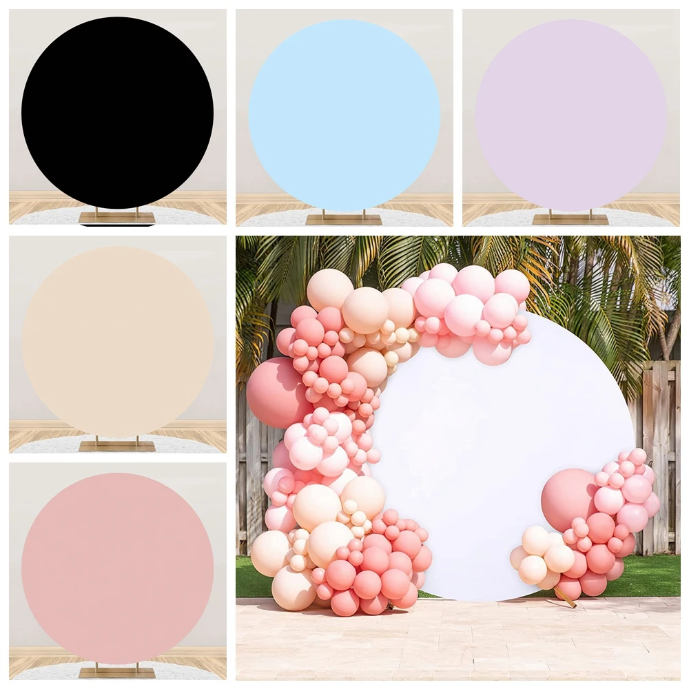 

White Round Backdrop Cover for Party Black Pink Beige Baby Shower Birthday Party Wedding Custom Circle Photography Background