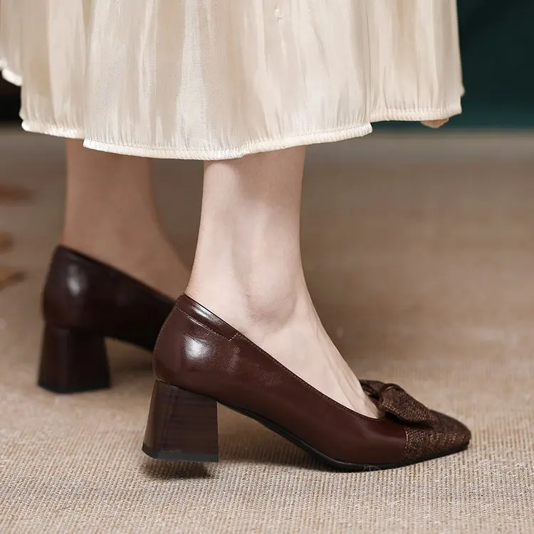 

Retro French High Heels Women's 2023 New Spring Fashion Shallow Mouth Square Toe Thick Heel Women's Shoes Ladies High Heels