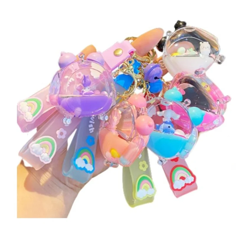 

2Pcs Sanrio Keychain Kuromi Melody Hellokittys Cute Cartoon Drift Bottle Liquid School Bag Pendant Exquisite Jewelry Accessories